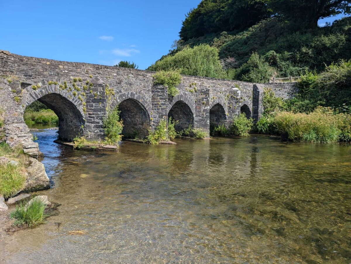 landacre bridge on the river barle on a clear summer's day